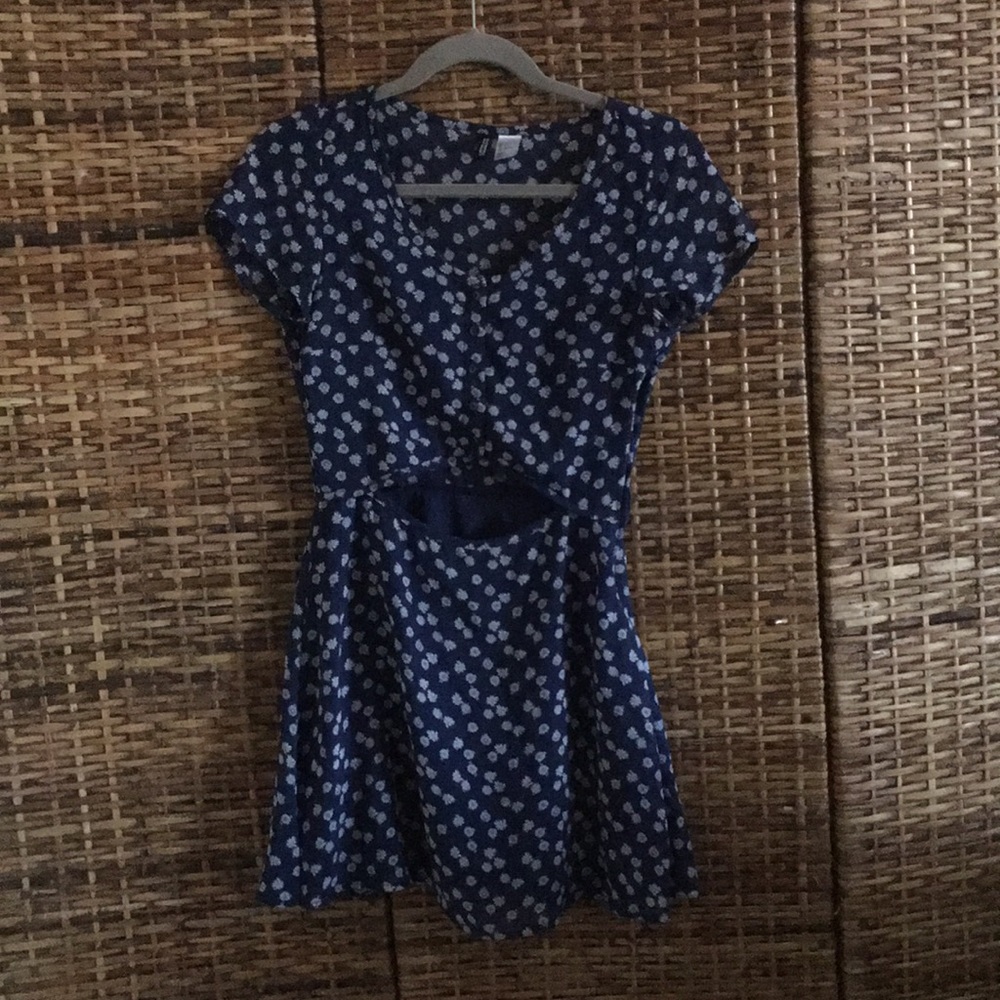 Navy / White Floral Keyhole Cutout Dress